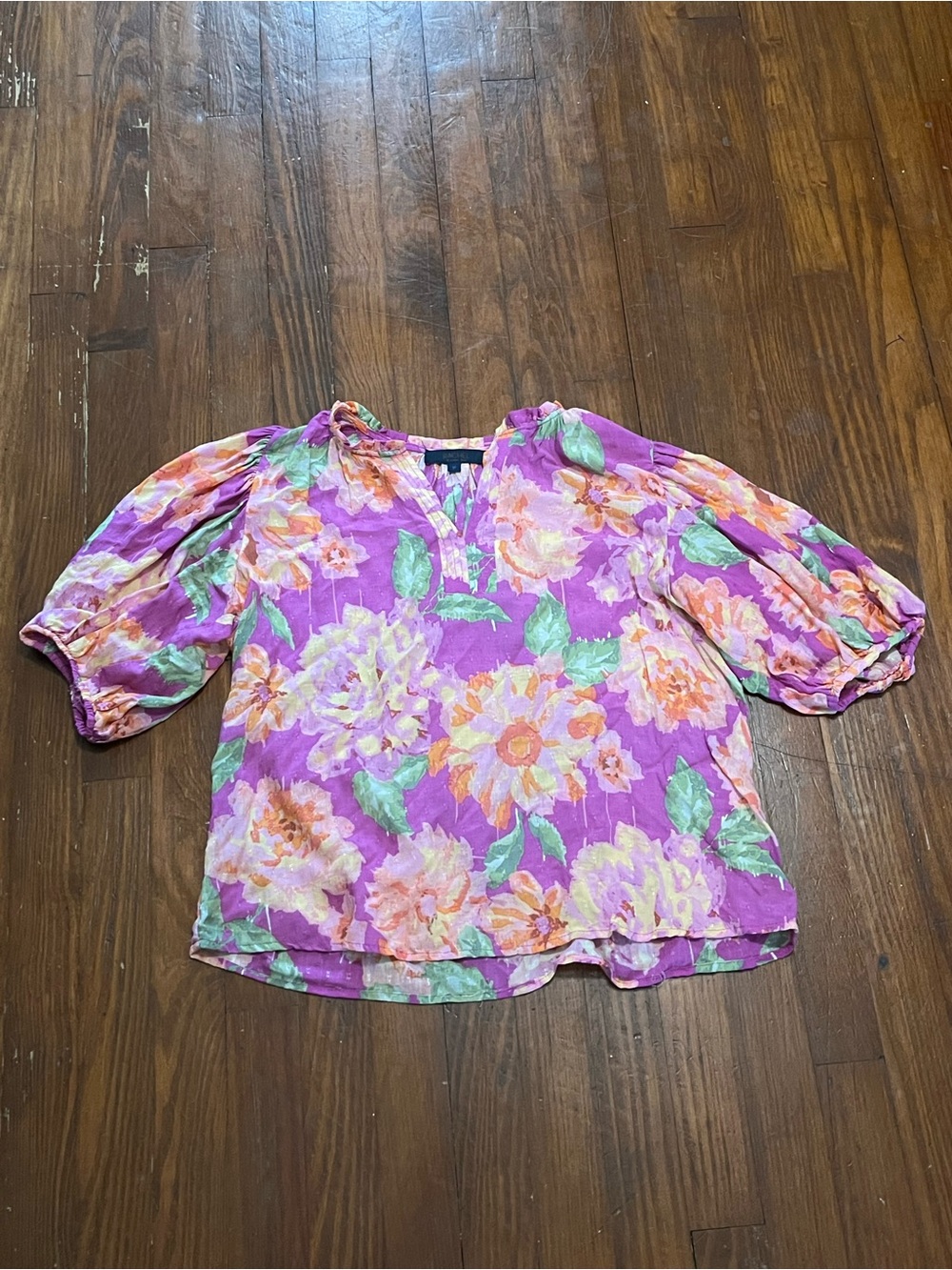 RACHEL Rachel Roy Lavender Floral Puff-Sleeve Blouse